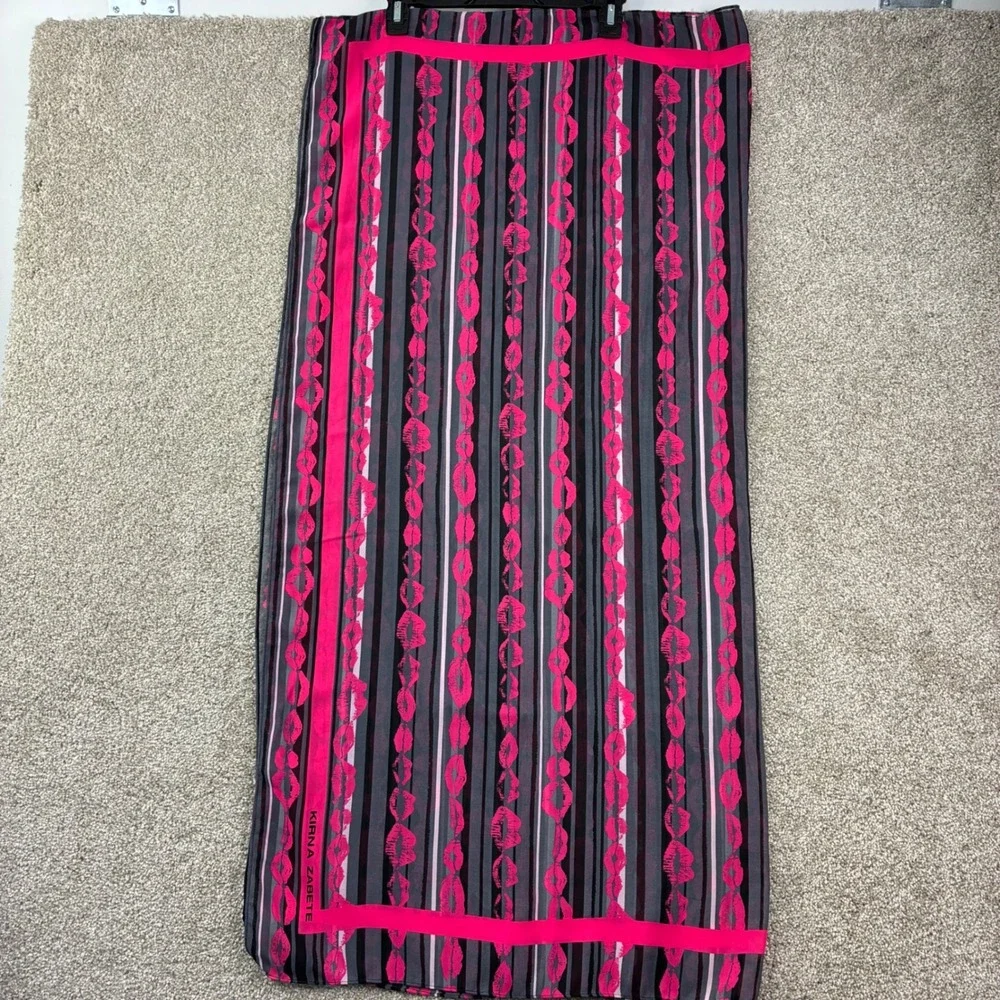 Kirna Zabete Scarf Women Black Pink Lips Striped Sheer Pop Art Statement Wrap